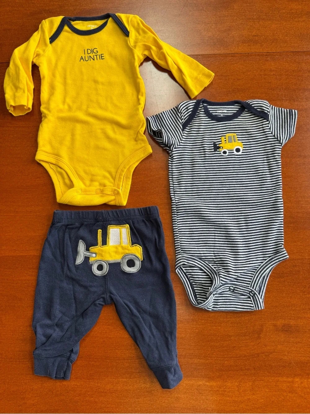 Carter’s Baby Boy 3M 3 Piece Construction Outfit Bodysuits Pants Tractor